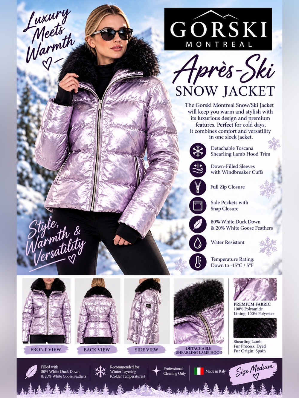 Gorski METALLIC APRÈS-SKI JACKET WITH
DETACHABLE TOSCANA
SHEARLING LAMB COLLAR